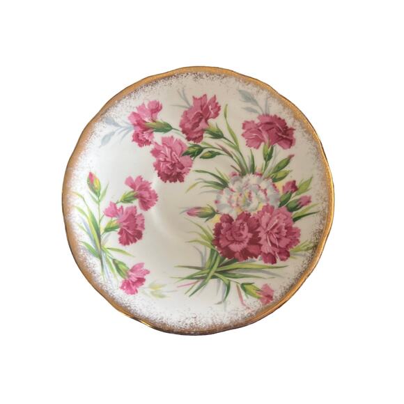 Vintage Royal Stafford Carnation English Bone China Tea Cup and Saucer Tiny Chip - Picture 7 of 9